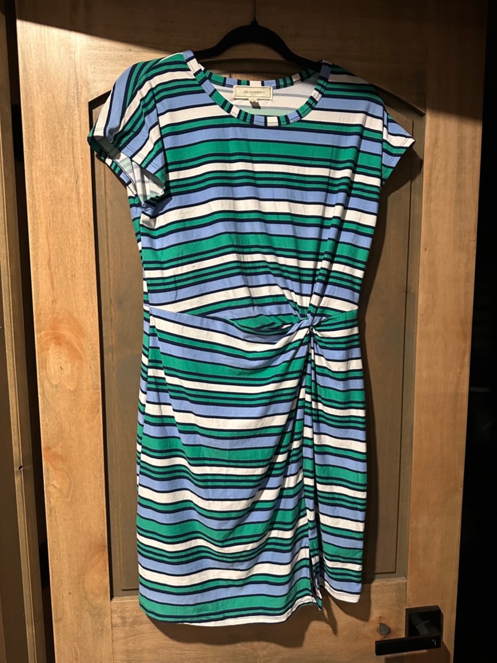 Knot-Detail Striped Mini Dress in Blue, Green & White